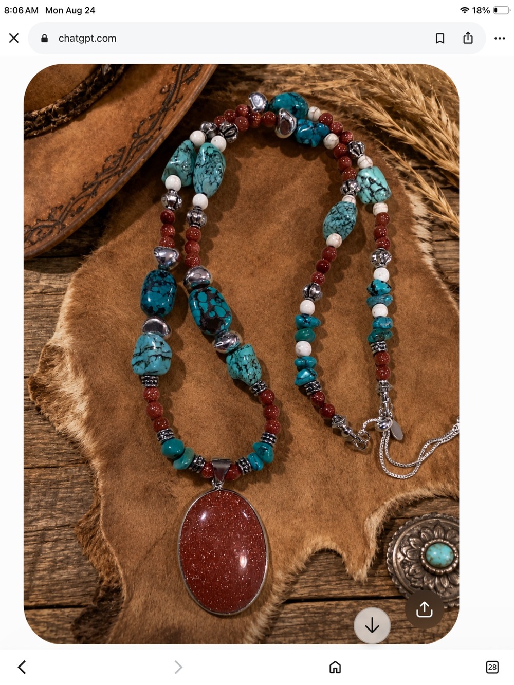 Artisan Crafted Goldstone Pendant Necklace with Turquoise, white, goldstone bead